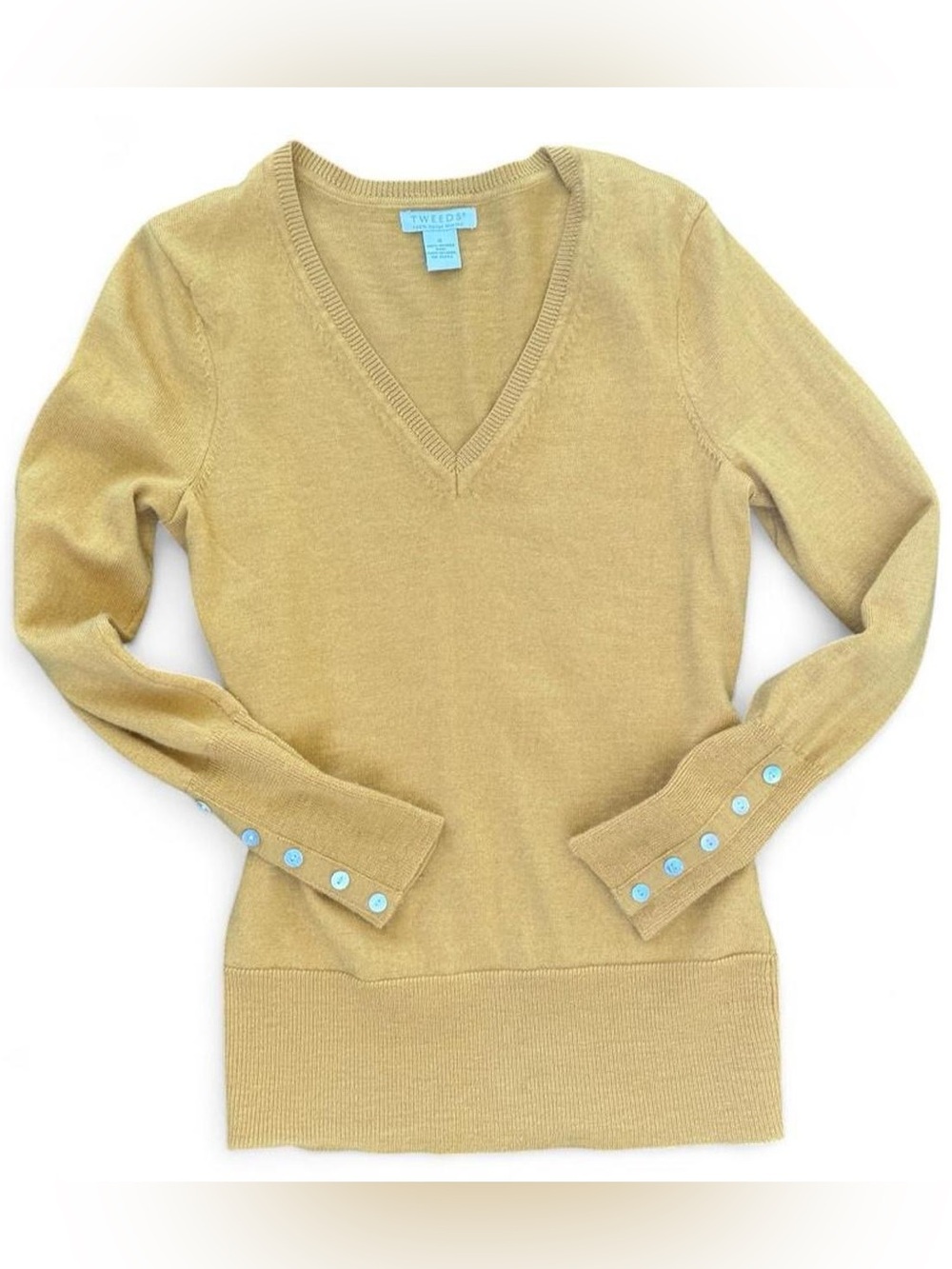 Tweeds & Co. Yellow 100% Italian Merino Wool V-Neck Sweater